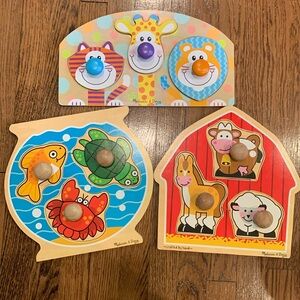 Melissa and Doug wooden knob puzzles, set of 3